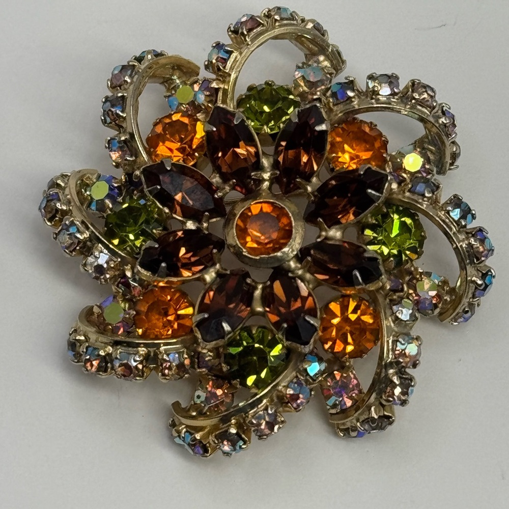 Continental Vtg Multicolor Crystal Brooch